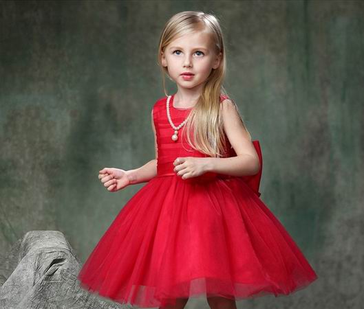 F68037-1 Girls red dress white flowers 2015 summer children dresses princess